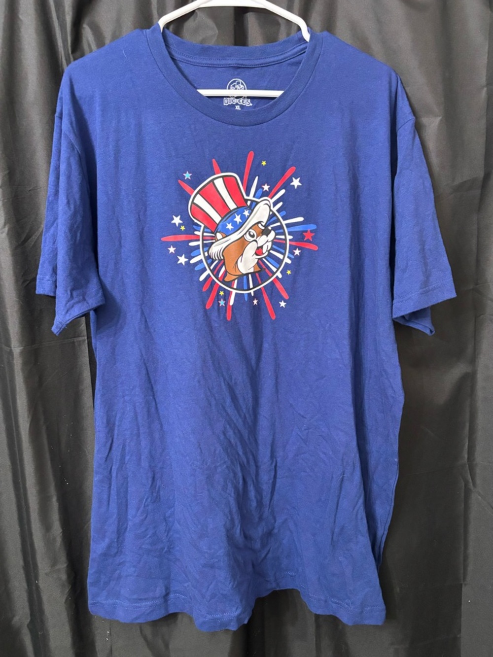 Patriotic Blue Short-Sleeve Graphic Tee - Uncle Sam Cartoon